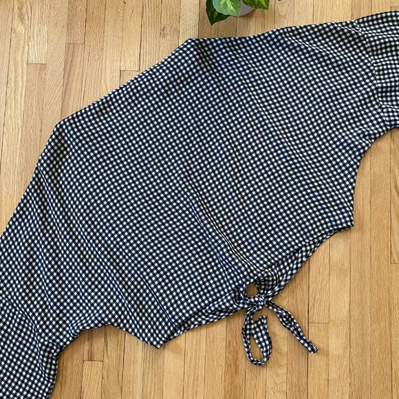 Topshop Dolman Sleeve Black & White Gingham Tie Front Cropped Top Size 8 - Picture 9 of 10